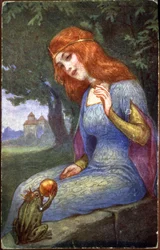 El rey rana tiende una perla a la princesa, principios del siglo XX (tarjeta postal)