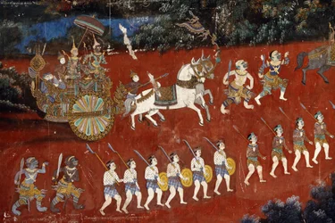 Murales en la pagoda de plata que representan historias del Reamker, versión jemer del Ramayana