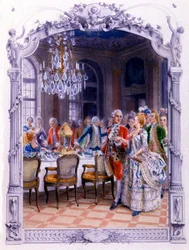 La comida en el siglo XVIII, hacia 1900 (ilustración)