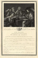 La música. Grabado de la galería de Su Excelencia el Duque de Orleans según un cuadro del pintor Le Valentin.