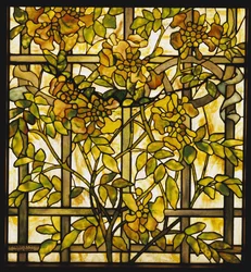 Ventana de vidrio con enredadera de trompeta, Tiffany Studios