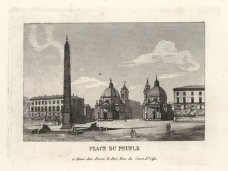 Vista de la Piazza del Popolo, Plaza del Pueblo, con un obelisco egipcio de Ramsés II de Heliópolis, Roma