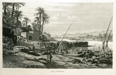 Vista del Puerto de Asuán en Egipto - Ilustración del Atlas de Egipto