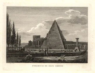 Vista de la Pirámide de Cestio, Roma, construida para Gaius Cestius