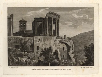 Vista del Templo de Sibila en Tívoli, Tempio della Sibilla en Tívoli