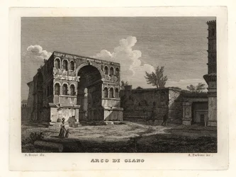Vista de las ruinas del Arco de Jano, Arco di Giano, Roma