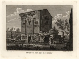 Vista de las ruinas de la Tumba de Annia Regilla en el Parque Caffarella, Roma