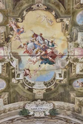 Vista de la bóveda con frescos de la Sala Teatini, Chiesa di San Vincenzo, Piacenza, Emilia-Romaña, Italia (foto)