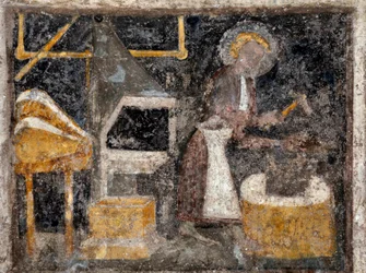 Pinturas murales de la Vida de San Eloi "Herrero y Orfebre" de la Cathedrale Notre Dame de Rodez. legende en langue de OC