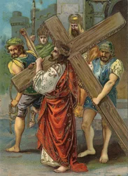 Vía Crucis: segunda estación, Jesús carga su cruz Cromolitografía Colección privada