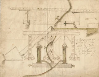 Wednesbury - una máquina de martinete: dibujo a pluma y tinta, s.f. [hacia 1710]
