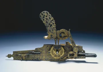 Mecanismo de rueda de un rifle de caza, circa 1660-1720