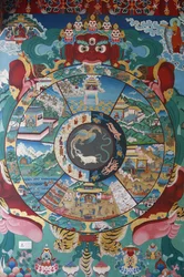 Rueda de la vida o rueda del Samsara (Mandala). Monasterio de Kopan, Katmandú, Nepal