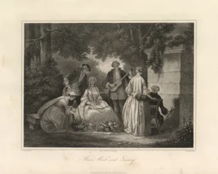 Vino, mujeres y canciones, Triest, c.1850 (grabado)