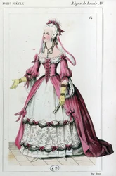Mujer vestida como Madame de Pompadour, hacia 1810 (grabado)