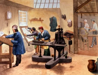 Taller de un impresor, finales del siglo XIX (ilustración)
