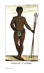 Joven san con lanzas, Sudáfrica. De Francois Le Vaillant (Levaillant