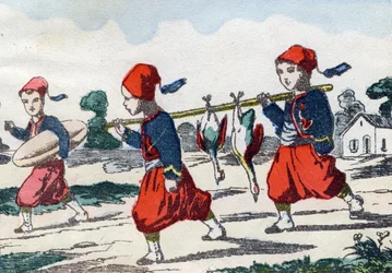 Zouaves. Grabado en "Alfabeto militar infantil". Imágenes de Pont-a-Mousson, circa 1890