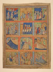 F. 1: Una serie de 24 miniaturas de la Vida de Cristo; Siete recortes de manuscritos iluminados. Siglo XII-siglo XV Siete recortes de manuscritos iluminados. siglo XII-siglo XV