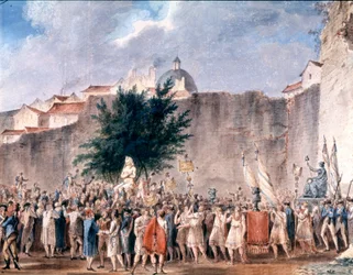 Fiesta entre las ruinas de la Bastilla, París, c. 1793 (acuarela)