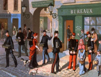 reparto postal en París, detalle de un calendario de Correos