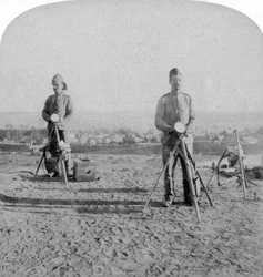 Heliografía británica desde el Fuerte de Johannesburgo con noticias de la ocupación, guerra de los Bóer, 1900