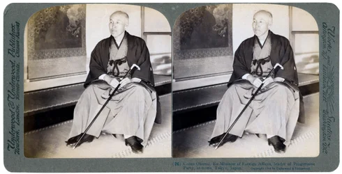 El conde Okuma, exministro de Asuntos Exteriores, líder del Partido Progresista, Tokio, Japón, 1904.