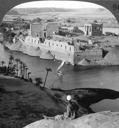 Vista de la isla de Filae y sus templos, Egipto, 1905