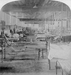 Mud Hall, la última prisión ocupada por los oficiales británicos en Pretoria, Sudáfrica, 1901