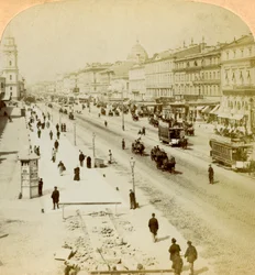 Avenida Nevski, la calle principal de San Petersburgo, Rusia, 1897