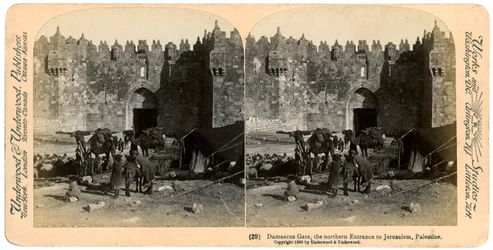 La puerta de Damasco, la entrada norte a Jerusalén, Palestina, 1899
