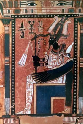 Libro de los Muertos del escriba Nebqed, detalle del difunto ante Osiris, Dinastía XVIII