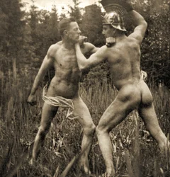 Posición de batalla con un casco romano, c.1910