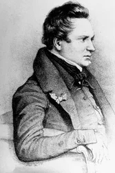 Victor Hugo (1802-1885) escritor francés, aquí en 1832, grabado por Georges Frey después de Leon Noel