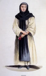 Un celestino, religioso de la orden fundada en 1254 por Celestino V. Grabado del siglo XIX