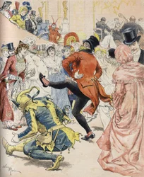 Un baile de disfraces en el siglo XIX. Ilustración de Adrien Marie - en “Sol de domingo” de enero de 1893. Colección Bianchetti