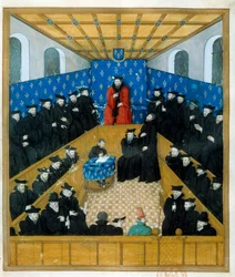 Un tribunal de justicia en el siglo XV. Miniatura. París, B N