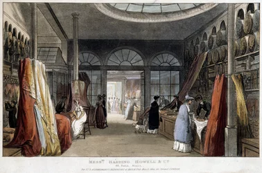 Una tienda de telas en Londres (Inglaterra) - Litografía alrededor de 1800
