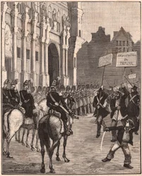 Un grupo de socialistas manifestándose contra las reformas de Luis Napoleón Bonaparte, 1849 en el Campo de Marte, París