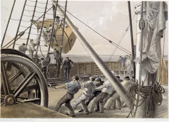 Una gran boya de señal fue dibujada el 2 de agosto de 1858 - en "El telégrafo atlántico" por W. H. Russel, c. 1860
