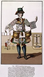 Un fabricante de naipes. Grabado del siglo XVII - XVIII después de “The Playing Cards”.