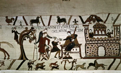 Un mensajero al Duque Guillermo (1027-1087) - Tapiz de Bayeux, conocido como Bordado de la Reina Matilde