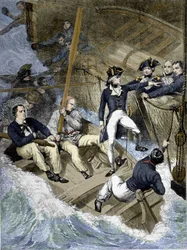 El almirante Nelson durante la batalla de Santa Cruz de Tenerife (Tenerife), Islas Canarias: “Este es mi turno ahora; si no lo creo será el tuyo...” Grabado del cuadro de West