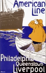 Cartel publicitario para la American Line "Philadelphia - Queenstown - Liverpool" en "Pictorial Placard", Bruselas