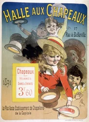 Cartel publicitario para la “Halle aux hats”, rue de Belleville en París