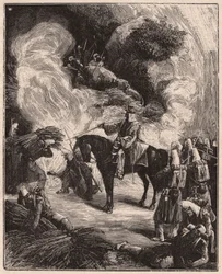 Tropas africanas asfixiando a argelinos en una cueva, durante la conquista del territorio de Regencia de Argel en 1844-45