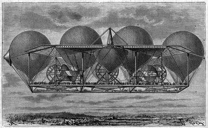 Proyecto de dirigible del inventor Ernest Petin (1812-1878). Grabado en "El diario de la juventud"