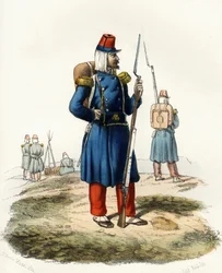 Argelia, infantería ligera del ejército francés de África durante la expedición de 1830. En “Storia d