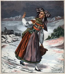 Mujer alsaciana en traje regional grabado de 1892