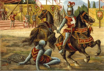 Amadeo VII de Saboya (1360 -1391) llamado El Conde Rojo durante un torneo. Amedeo VIII di Savoia (il tale Rosso)